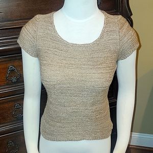 🤎 LOFT Golden Brown Glittery Wool Sweater Tee, Size XXSP